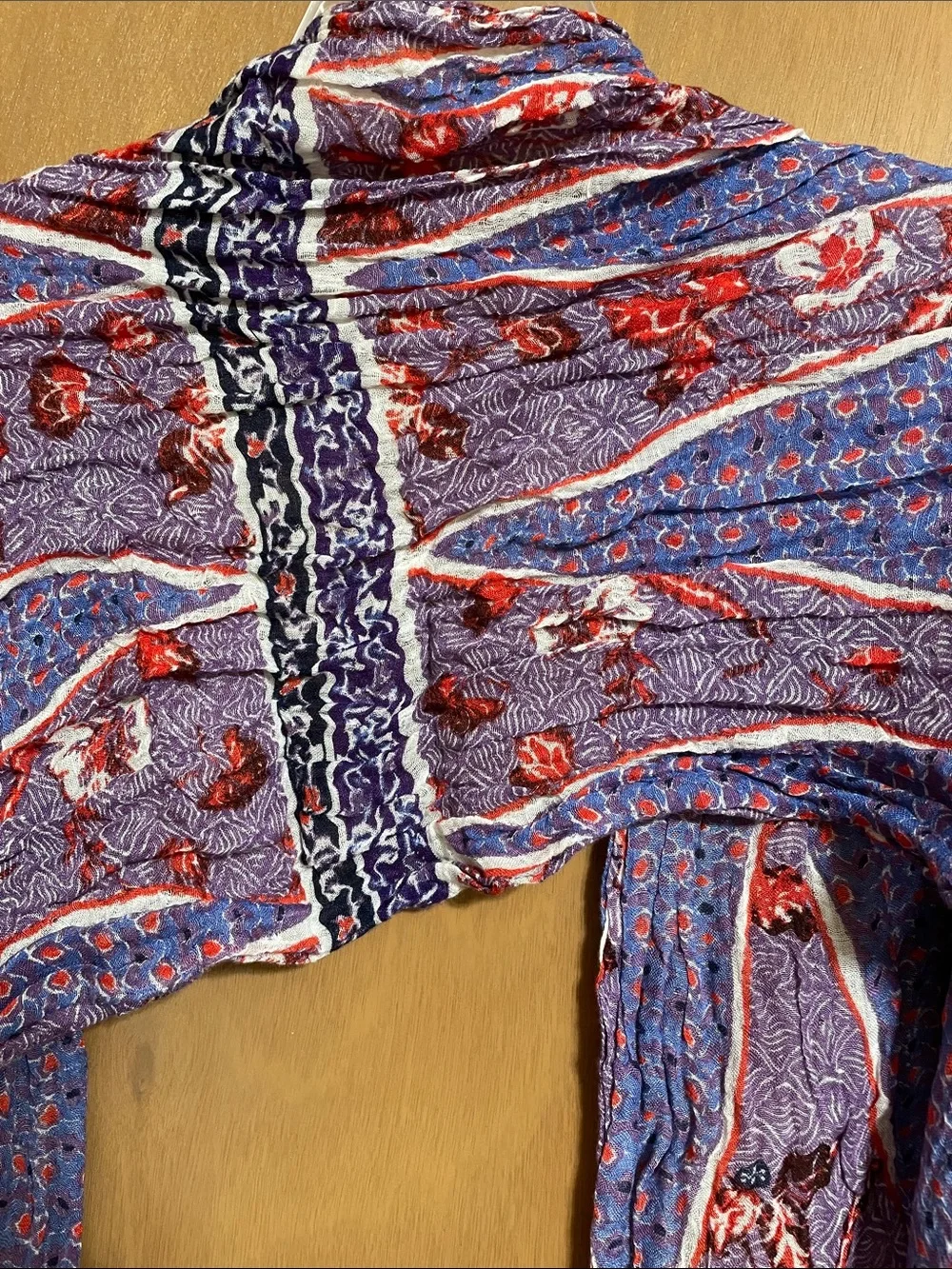 Tory Burch Purple Floral Lightweight Wrap with Pom Trim